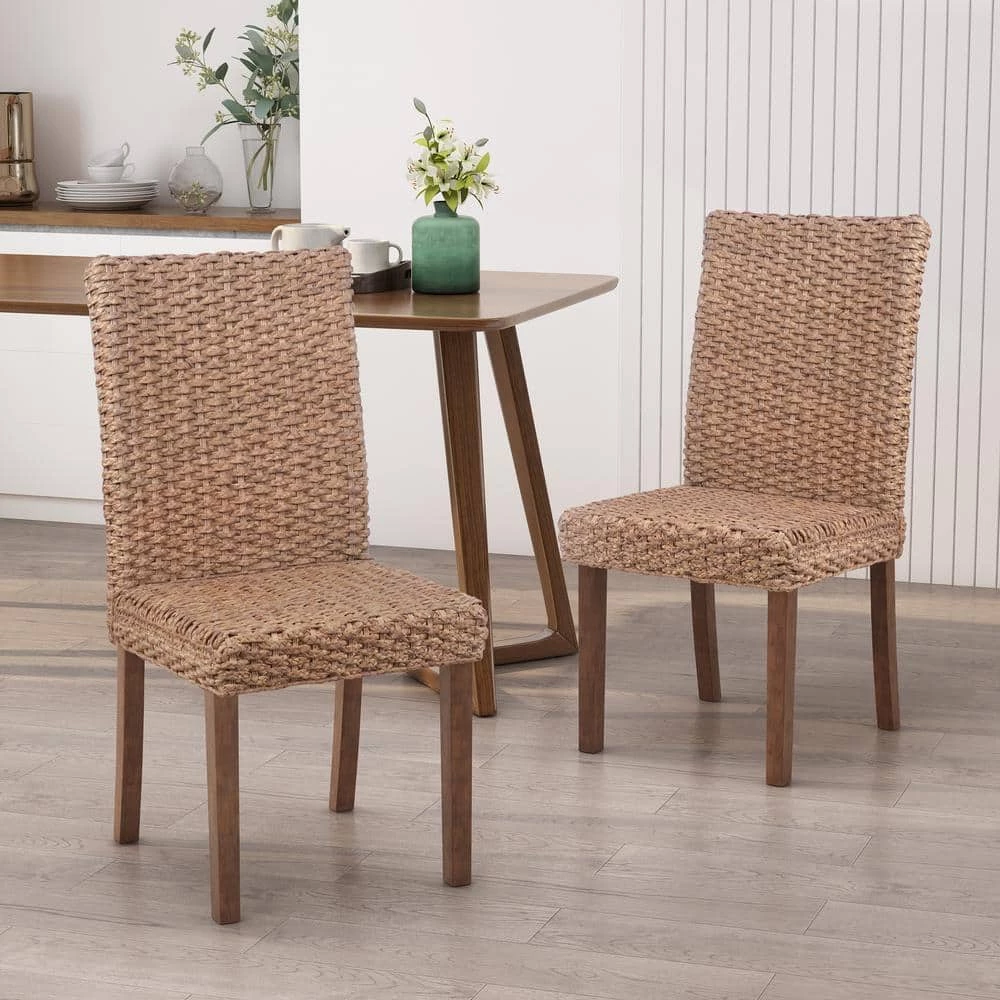 Evertone Light Brown Wicker Stackable Dining Chair (Set of 2) by Noble House - Image 3