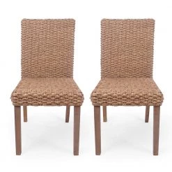 Evertone Light Brown Wicker Stackable Dining Chair (Set of 2) by Noble House