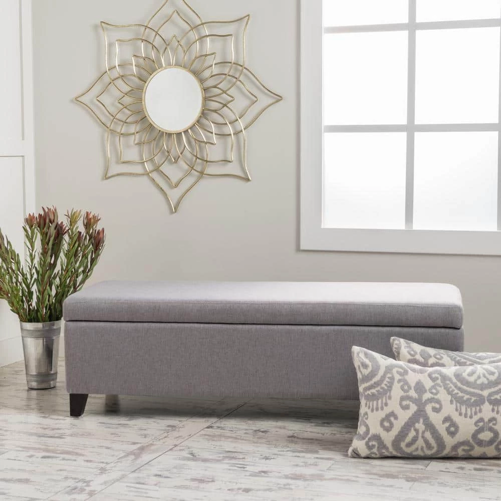Gable Light Gray Fabric Storage Bench by Noble House - Image 8