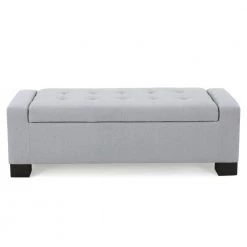 Guernsey Light Gray Fabric Storage Bench by Noble House