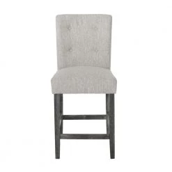 Darke 41.5 in. High Back Light Gray and Gray Button Tufted Wood Counter Stool (Set of 2) Extra Tall by Noble House