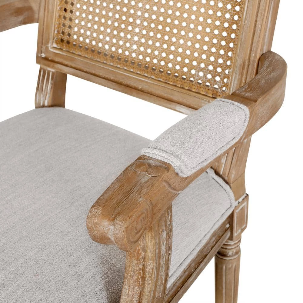 Aisenbrey Light Gray and Natural Wood and Cane Arm Chair (Set of 2) by Noble House - Image 7
