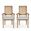 Aisenbrey Light Gray and Natural Wood and Cane Arm Chair (Set of 2) by Noble House
