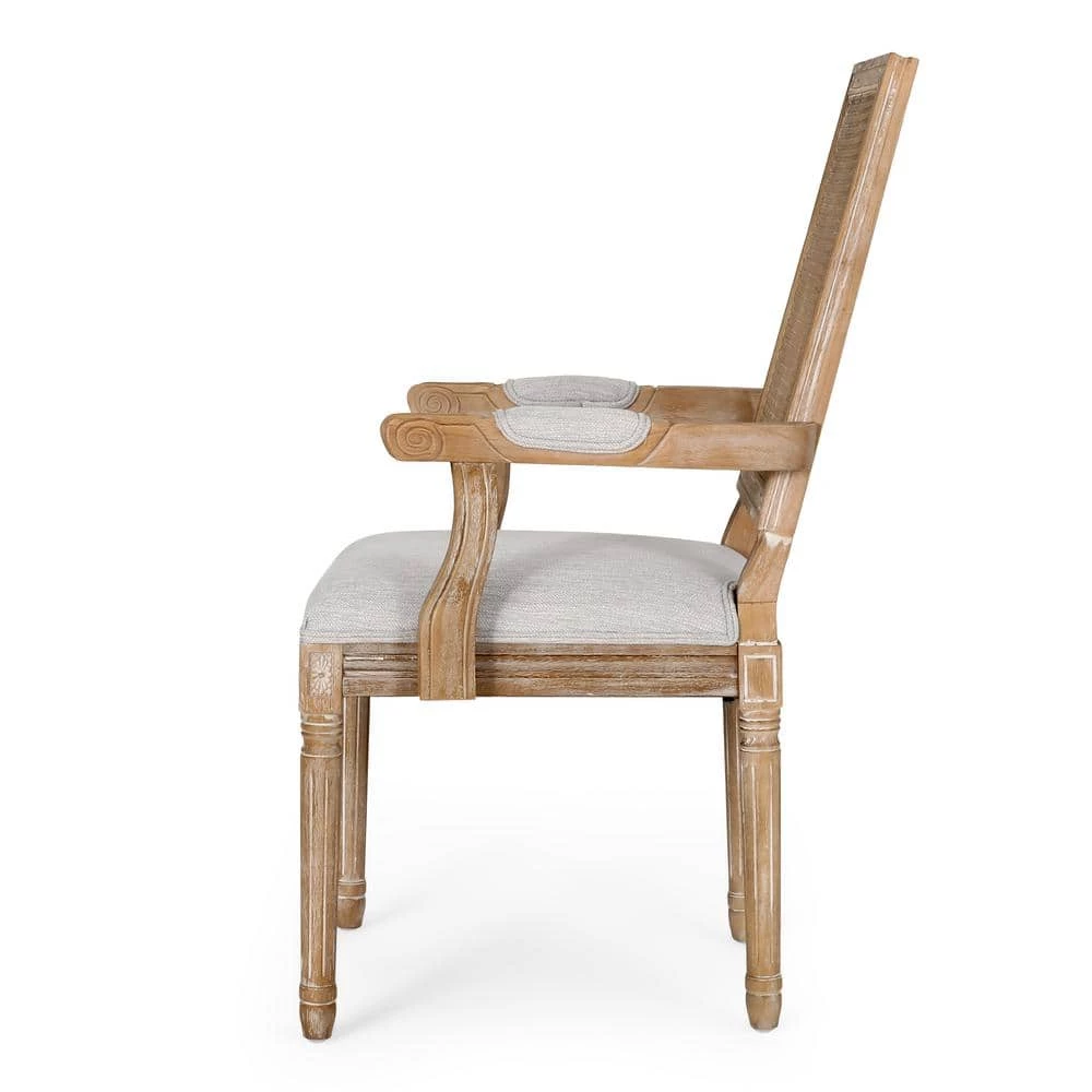 Aisenbrey Light Gray and Natural Wood and Cane Arm Chair (Set of 2) by Noble House - Image 2