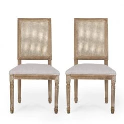 Beckstrom Light Gray and Natural Upholstered Dining Side Chair (Set of 2) by Noble House
