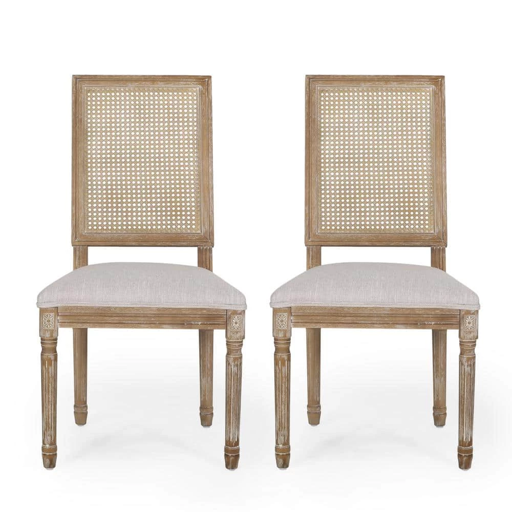 Beckstrom Light Gray and Natural Upholstered Dining Side Chair (Set of 2) by Noble House