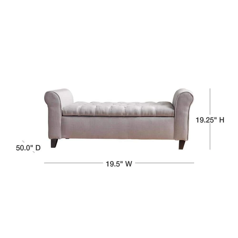 Light Gray Tufted Fabric Armed Storage Bench by Noble House - Image 3