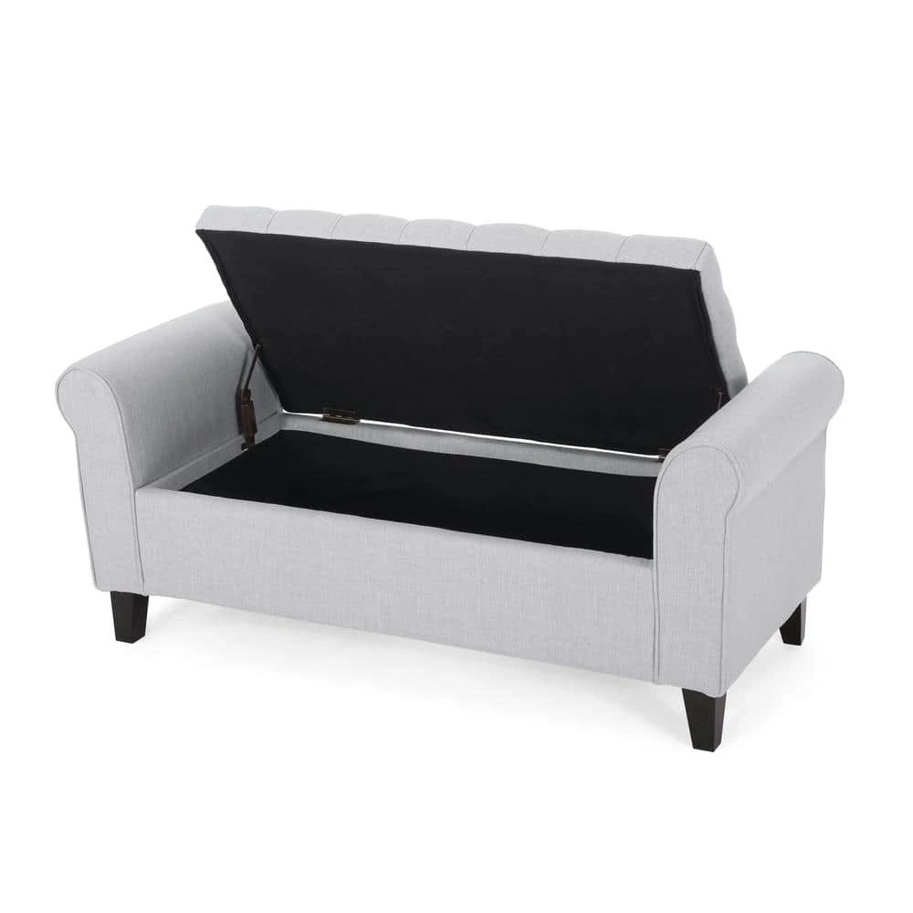 Light Gray Tufted Fabric Armed Storage Bench by Noble House - Image 12