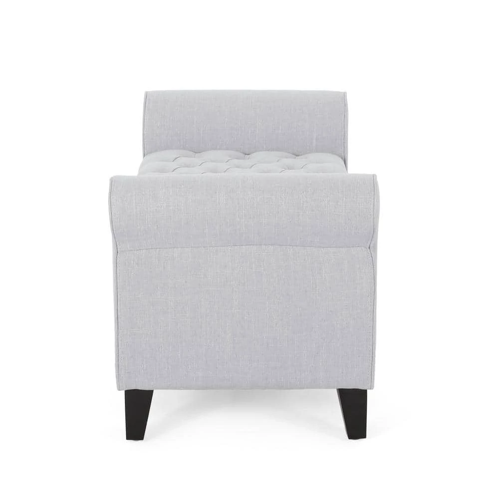Light Gray Tufted Fabric Armed Storage Bench by Noble House - Image 2