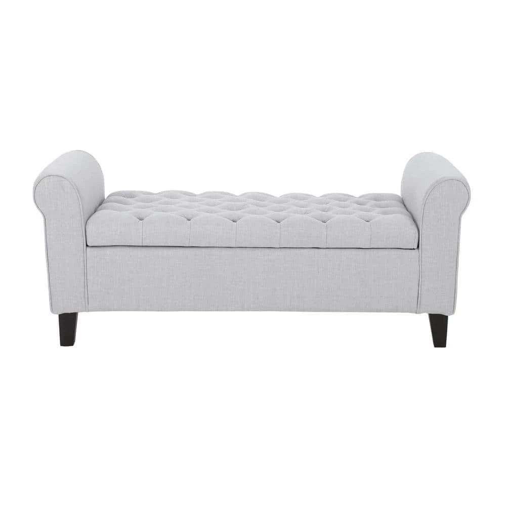 Light Gray Tufted Fabric Armed Storage Bench by Noble House - Image 11
