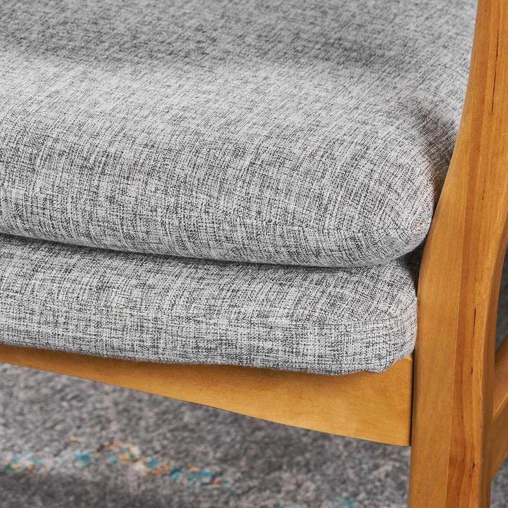 Benny Mid-Century Modern Light Gray Tweed Fabric Rocking Chair by Noble House - Image 3