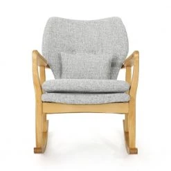 Benny Mid-Century Modern Light Gray Tweed Fabric Rocking Chair by Noble House