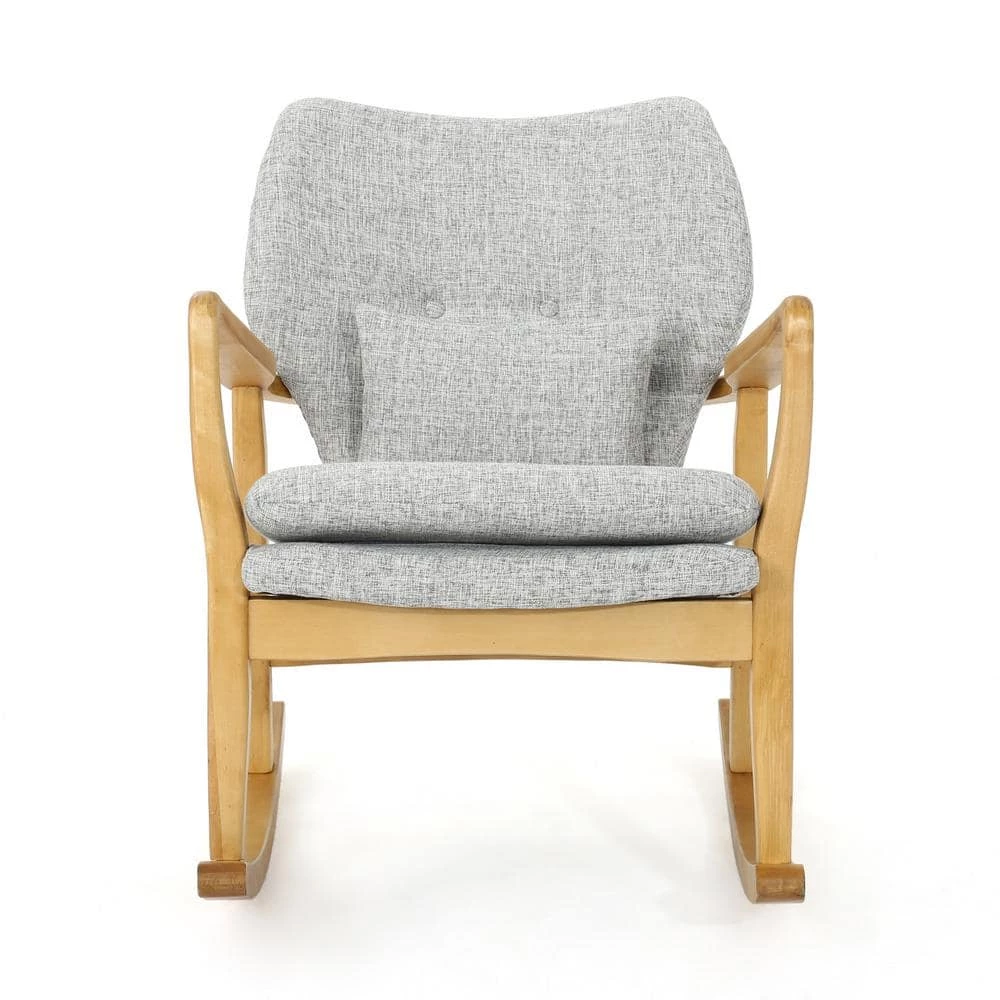 Benny Mid-Century Modern Light Gray Tweed Fabric Rocking Chair by Noble House