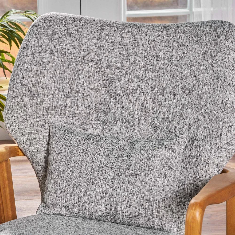Benny Mid-Century Modern Light Gray Tweed Fabric Rocking Chair by Noble House - Image 2
