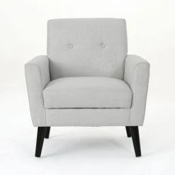 Sienna Mid-Century Modern Button Back Light Gray Fabric Club Chair by Noble House