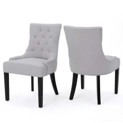 Hayden Light Grey Upholstered Dining Chairs (Set of 2) by Noble House