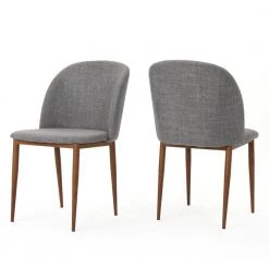 Anastasia Light Grey Metal Upholstered Dining Chairs (Set of 2) by Noble House