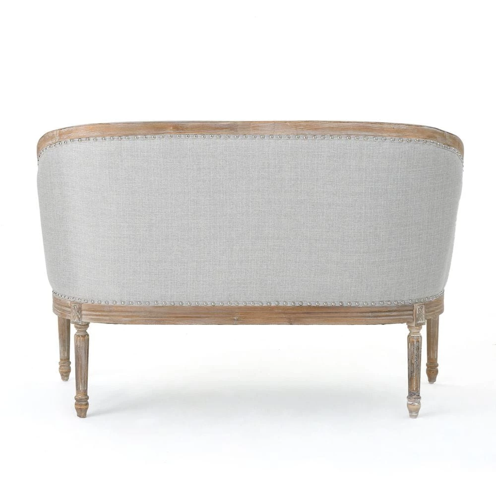 Faye 49.5 in. Light Grey Solid Fabric 2-Seats Loveseats with Armrests by Noble House - Image 4