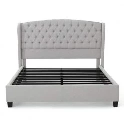 Virago Light Grey King-Size Platform Bed Frame by Noble House
