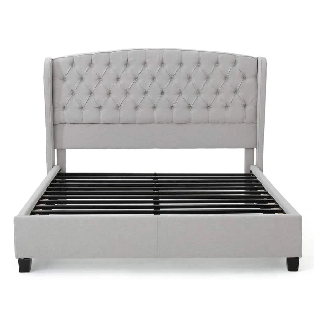 Virago Light Grey King-Size Platform Bed Frame by Noble House