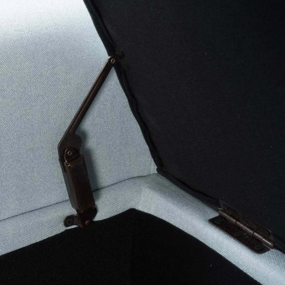 Keiko Tufted Light Sky Blue Fabric Armed Storage Bench by Noble House - Image 6