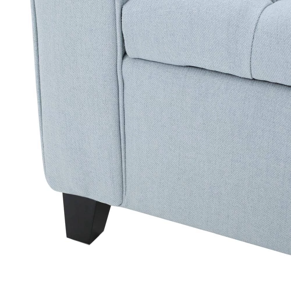 Keiko Tufted Light Sky Blue Fabric Armed Storage Bench by Noble House - Image 7