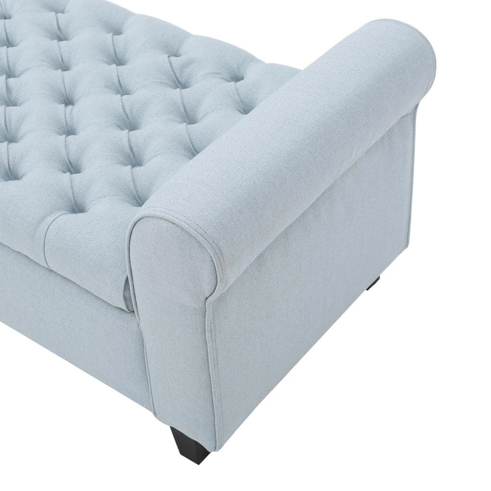 Keiko Tufted Light Sky Blue Fabric Armed Storage Bench by Noble House - Image 4