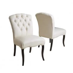 Hallie Linen Fabric Tufted Dining Chair (Set of 2) by Noble House