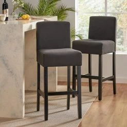Portman 41.73 in. Dark Charcoal Upholstered Bar Stool (Set of 2) by Noble House