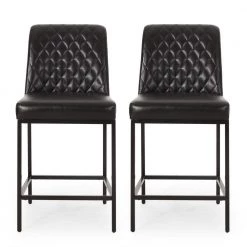Berea 39.25 in. Midnight Black and Black Diamond Stitch Counter Stool (Set of 2) by Noble House