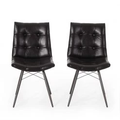 Hayesville Midnight Black and Gun Metal Tufted Dining Chair (Set of 2) by Noble House
