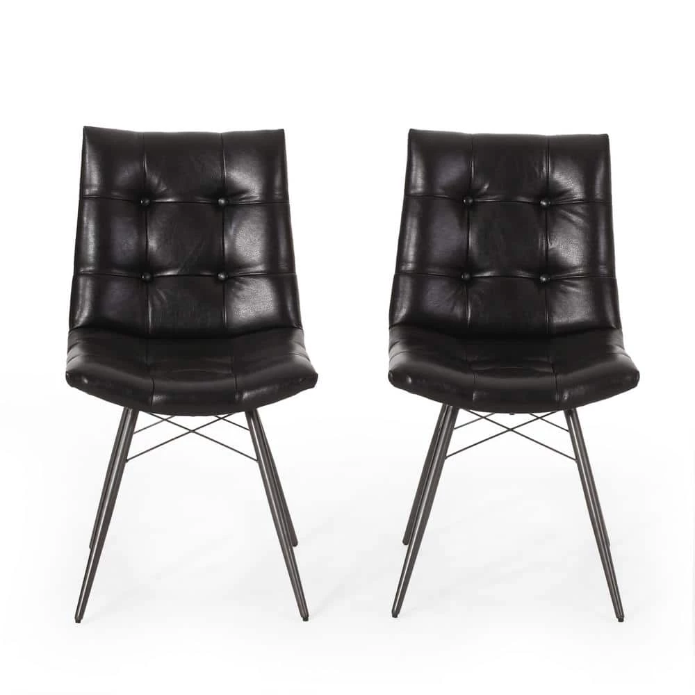 Hayesville Midnight Black and Gun Metal Tufted Dining Chair (Set of 2) by Noble House