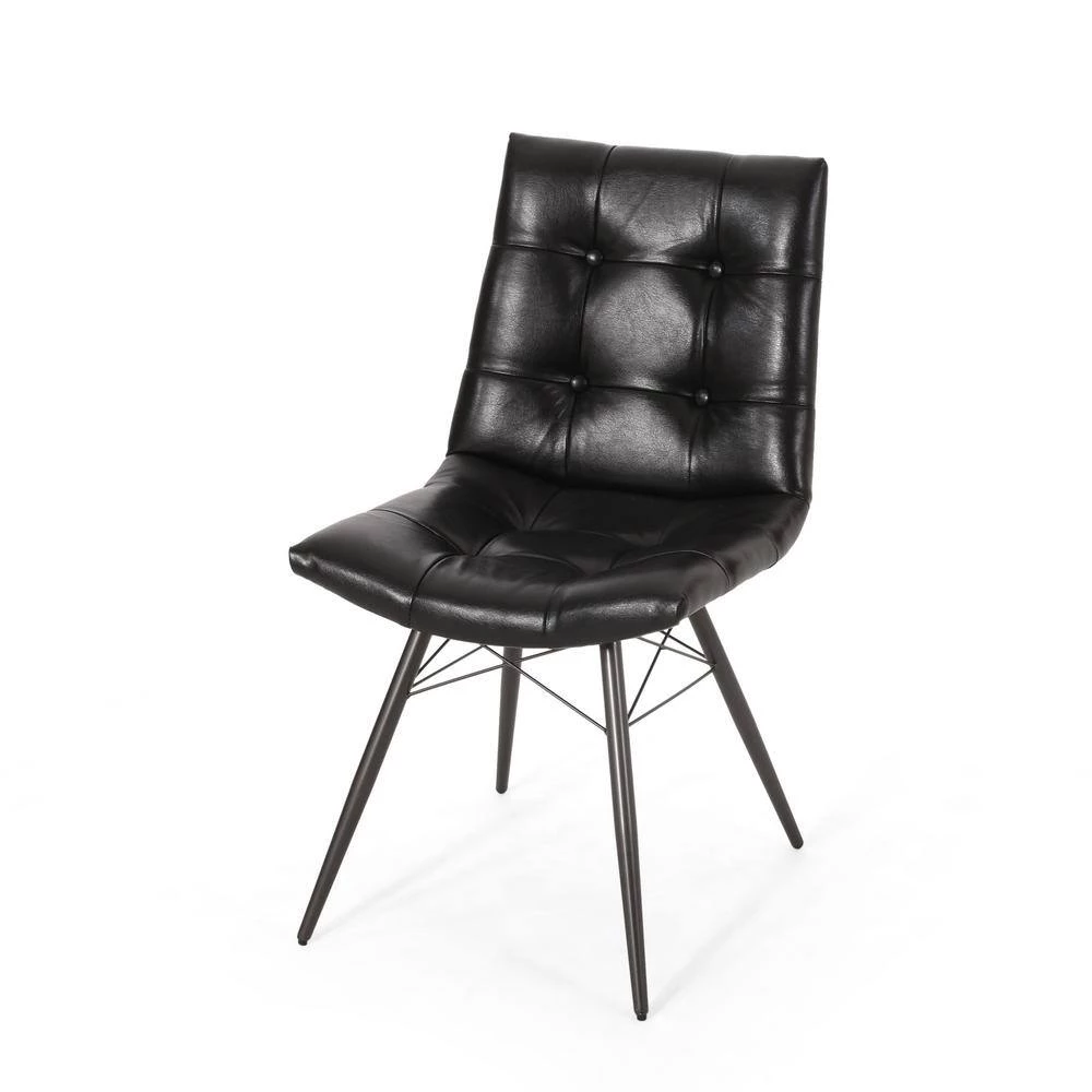 Hayesville Midnight Black and Gun Metal Tufted Dining Chair (Set of 2) by Noble House - Image 5