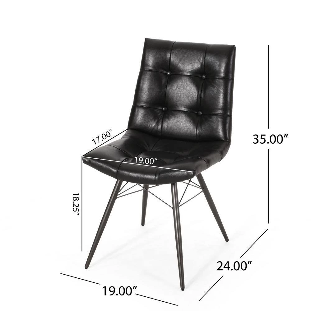 Hayesville Midnight Black and Gun Metal Tufted Dining Chair (Set of 2) by Noble House - Image 6