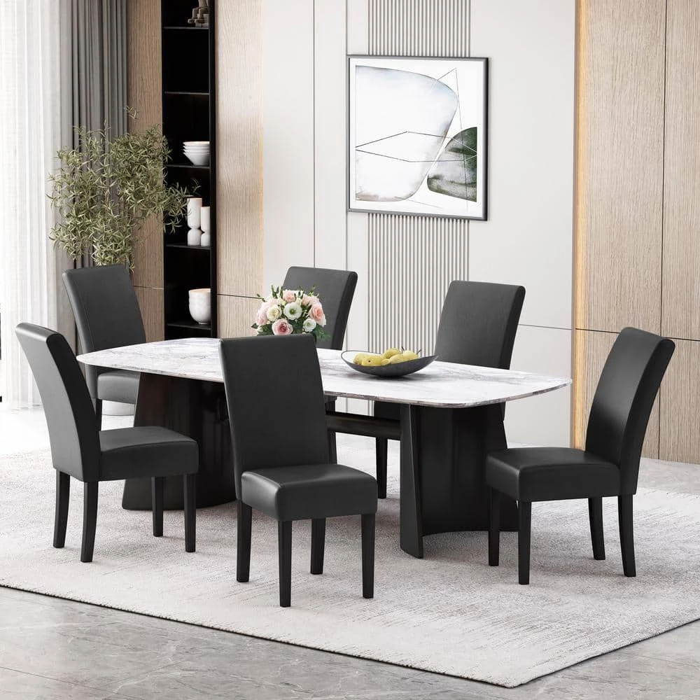 Monita Midnight Black Upholstered Faux Leather Dining Chair (Set of 6) by Noble House - Image 10