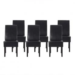 Monita Midnight Black Upholstered Faux Leather Dining Chair (Set of 6) by Noble House