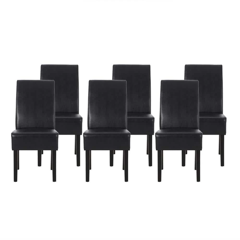 Monita Midnight Black Upholstered Faux Leather Dining Chair (Set of 6) by Noble House