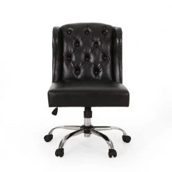 Beltagh Standard Midnight Black Faux Leather Adjustable Height Task Chair by Noble House