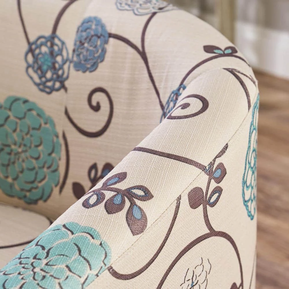 Preston White and Blue Floral Upholstered Club Chair by Noble House - Image 4