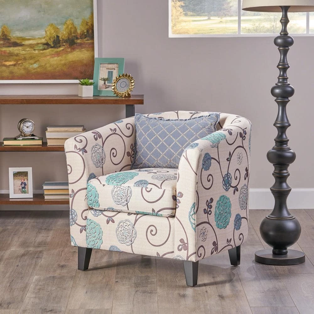 Preston White and Blue Floral Upholstered Club Chair by Noble House - Image 10