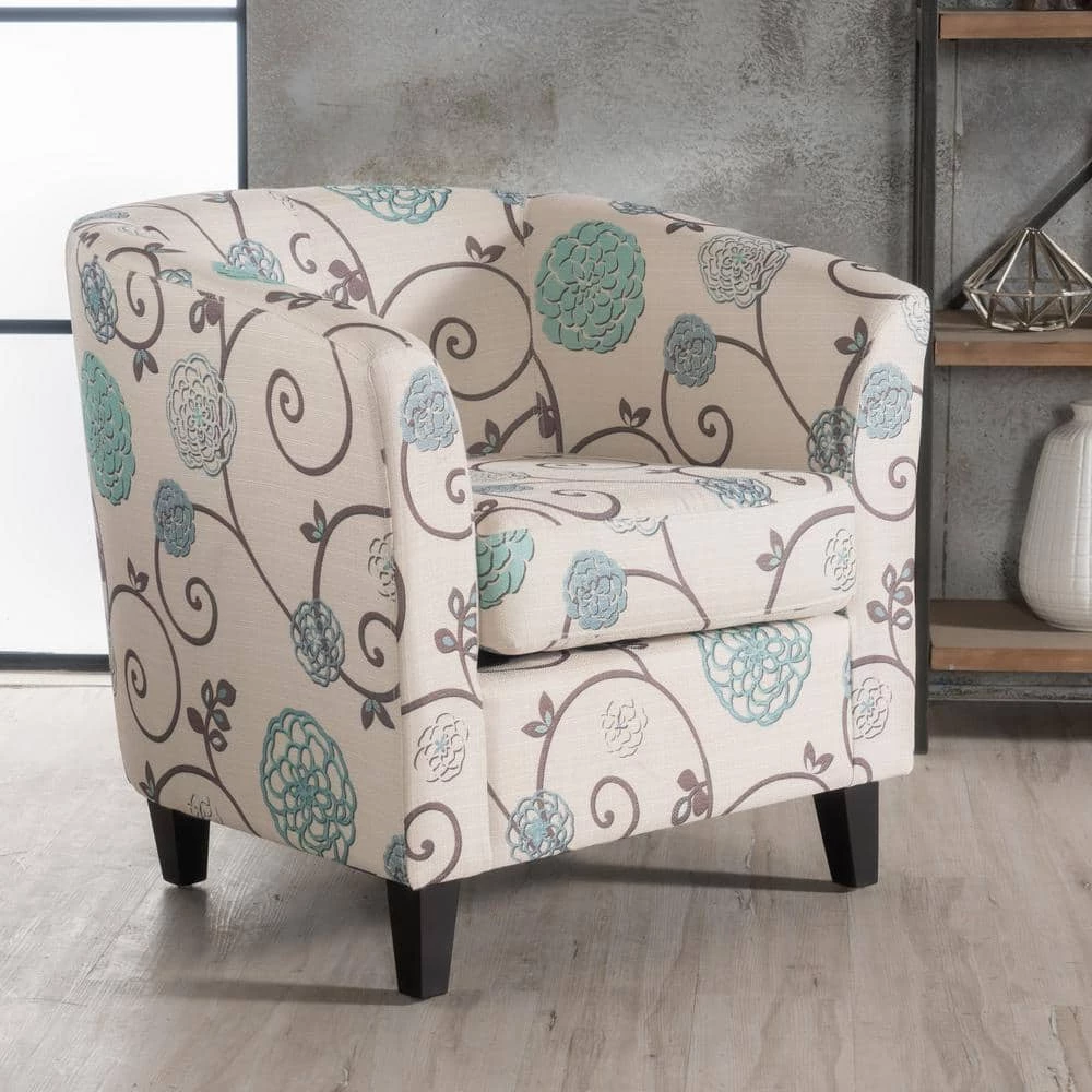 Preston White and Blue Floral Upholstered Club Chair by Noble House - Image 3