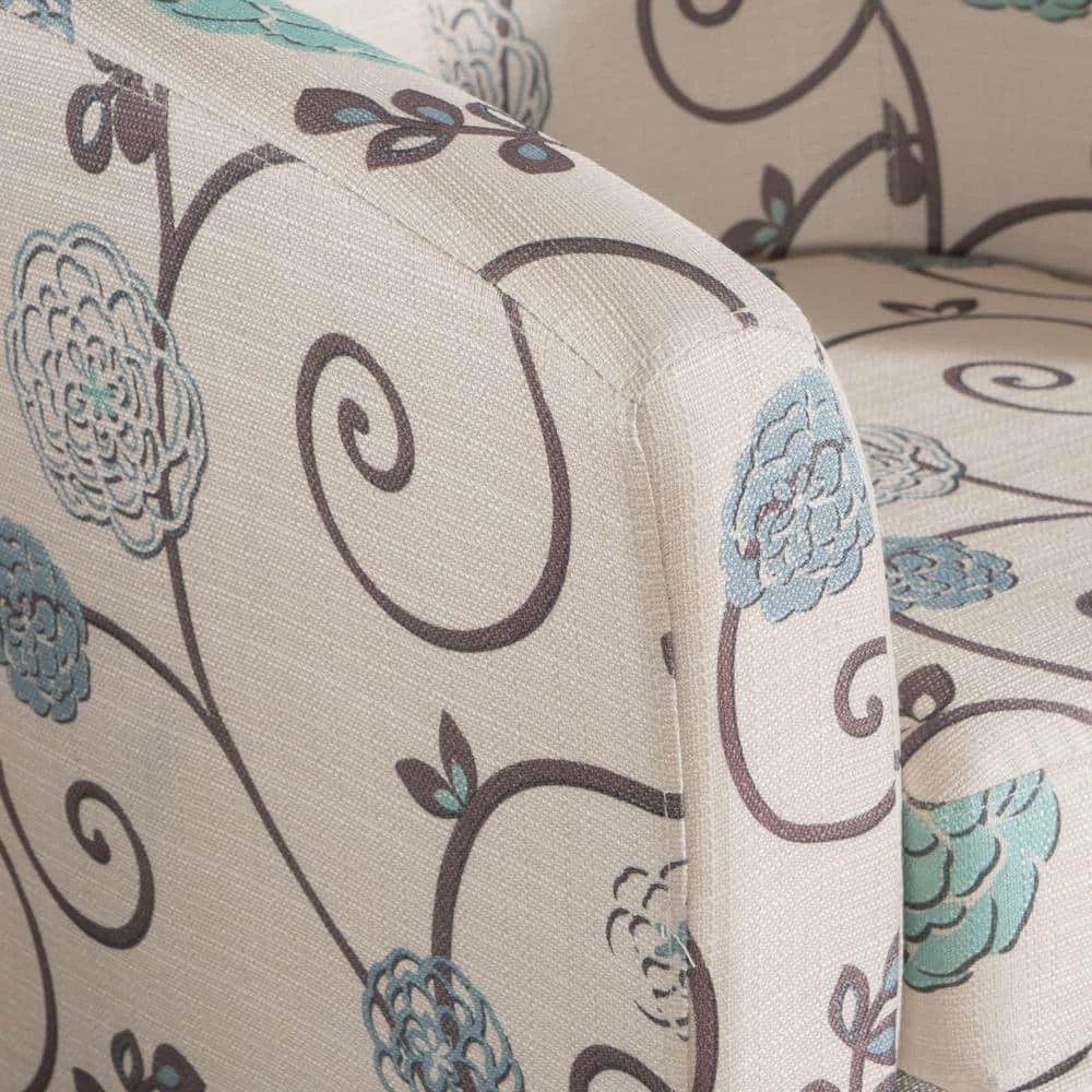Preston White and Blue Floral Upholstered Club Chair by Noble House - Image 7