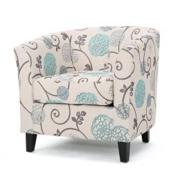 Preston White and Blue Floral Upholstered Club Chair by Noble House