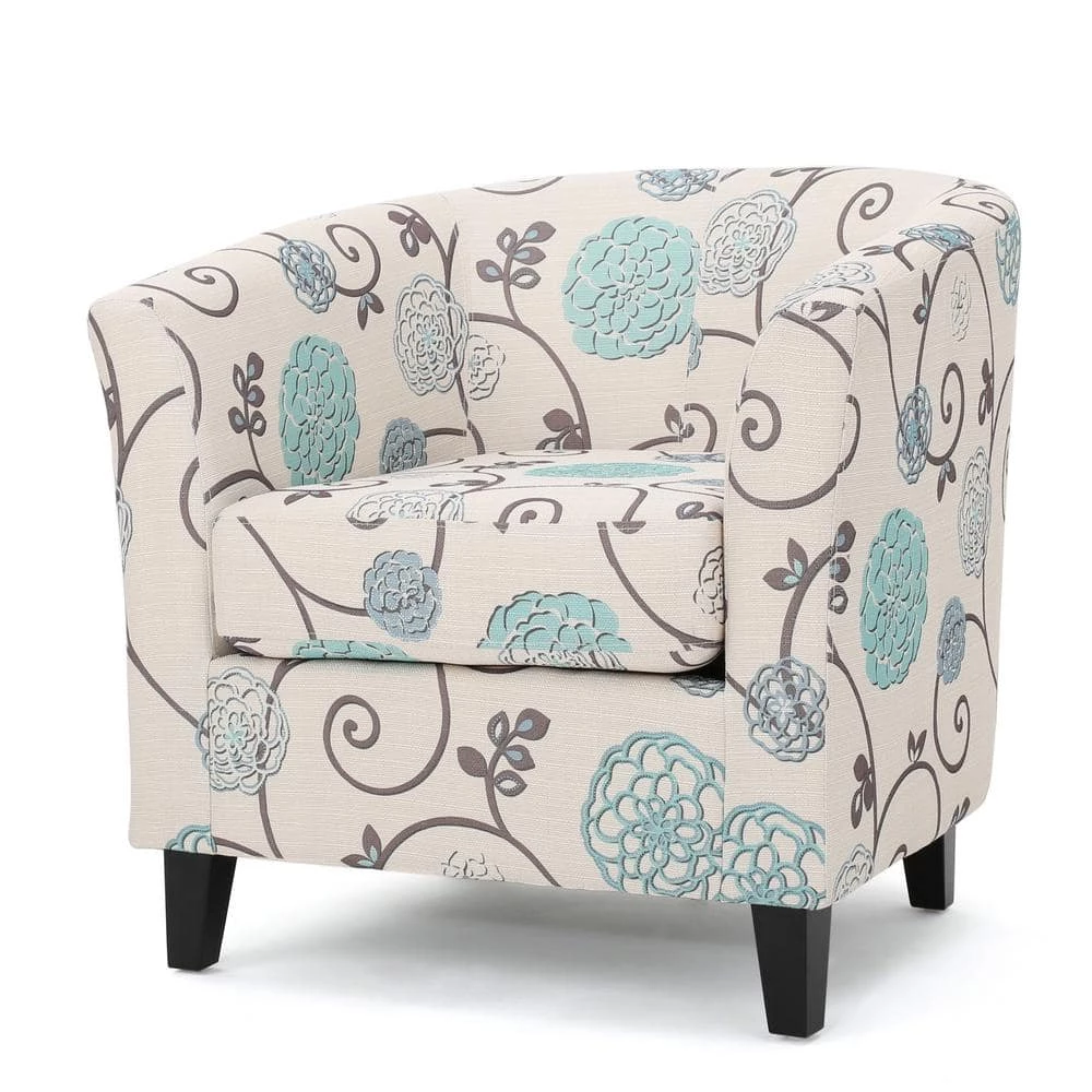 Preston White and Blue Floral Upholstered Club Chair by Noble House