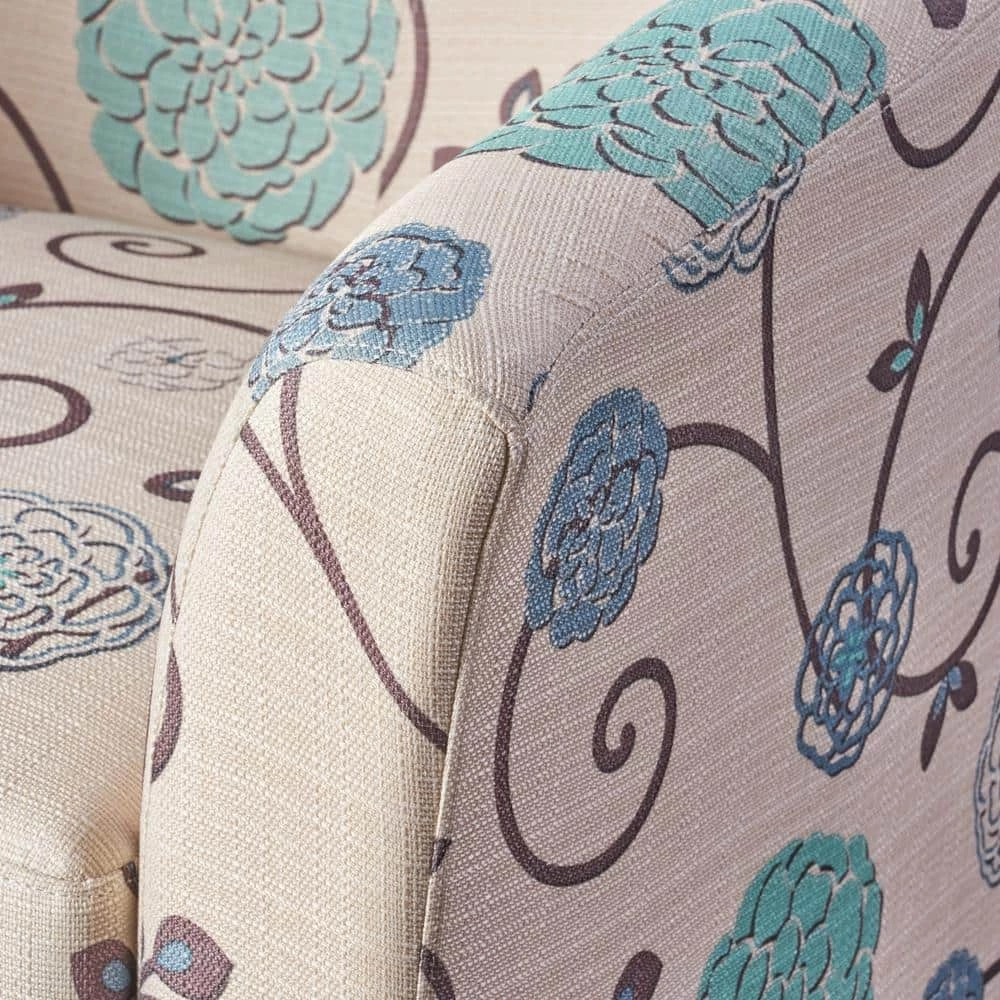 Preston White and Blue Floral Upholstered Club Chair by Noble House - Image 5