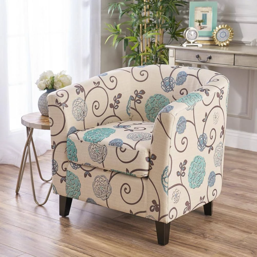 Preston White and Blue Floral Upholstered Club Chair by Noble House - Image 9