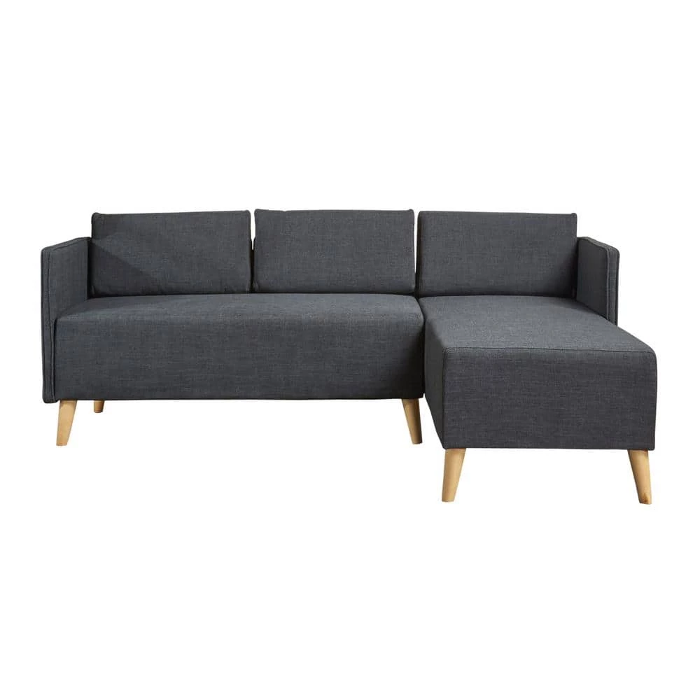 2-Piece Muted Dark Gray Polyester L-Shaped Sectional Sofa with Tapered Wood Legs by Noble House