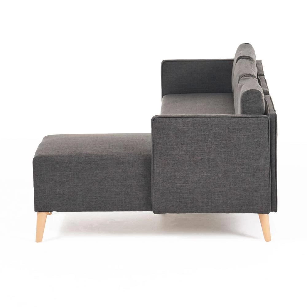 2-Piece Muted Dark Gray Polyester L-Shaped Sectional Sofa with Tapered Wood Legs by Noble House - Image 2