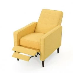 Mervynn Muted Yellow Polyester Club Chair Recliner by Noble House