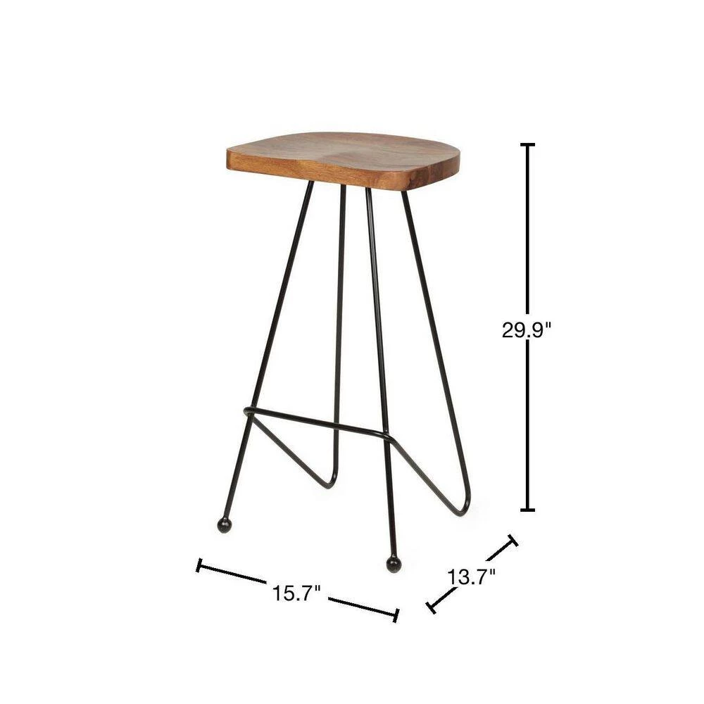 Royston 29.9 in. Natural and Black Backless Metal 28.75 in. Bar Stool with Wood Seat (Set of 2) by Noble House - Image 3